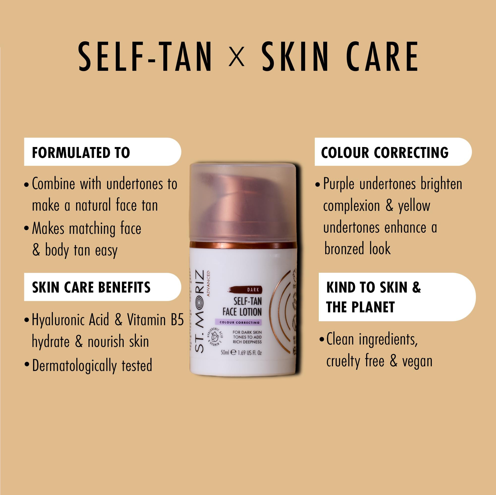 St Moriz Advanced Dark Colour Correcting Self Tan Face Lotion, Dark Face Lotion, 50 ml (Pack of 1) - Image 2