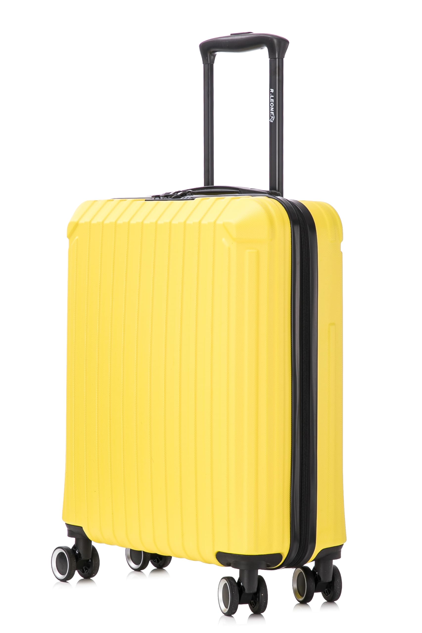 R.Leone Valigia Ryanair 55x40x20 cm+ 40x20x25 cm Set 2 Pezzi Trolley Bagaglio a mano 4 Ruote e Beauty Case in ABS 2208 (Giallo, Set 2 Pezzi S+XS)