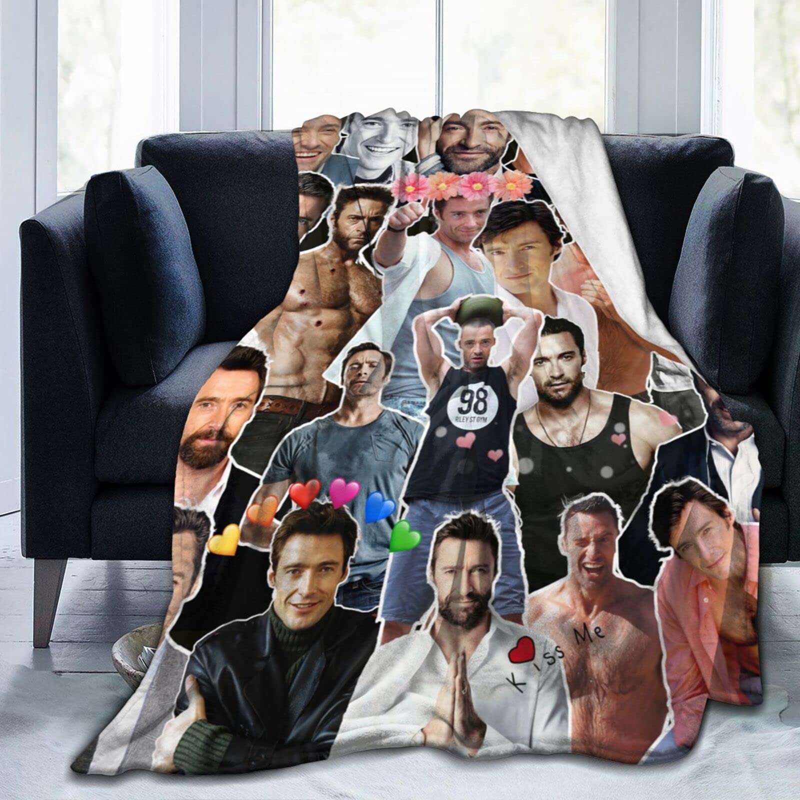 Suehome Blanket Hugh Jackman Soft and Comfortable Wool Fleece Throw Blankets for Sofa Office car Camping Yoga Travel Home Decoration Cozy Plush Beach Blanket Gift