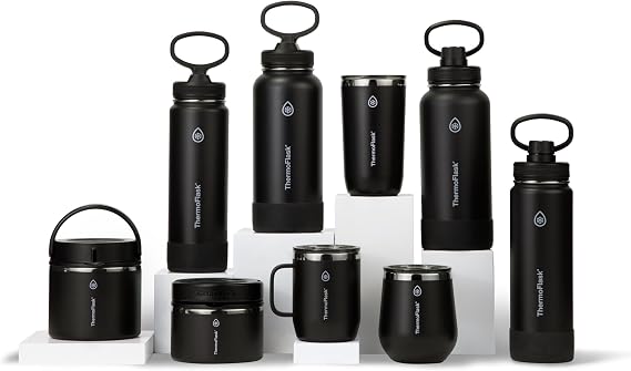 ThermoFlask Insulated Water Bottles, Spout Lid, 2-Pk, 24 oz, Blue/Black