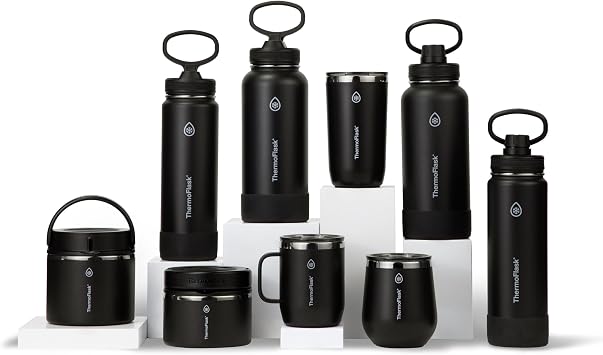 ThermoFlask Insulated Water Bottles, Spout Lid, 2-Pk, 24 oz, Blue/Black
