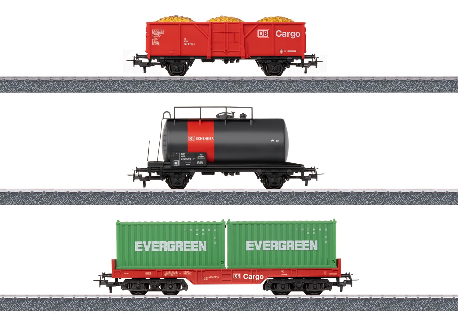Märklin Start up 44506 H0 Güterwagen-Set Cargo Epoche VI – 3 Wagen DB Cargo Design mit Sandladung, Kesselwagen & Containerwagen mit öffnenden Containern, Relex-Kupplungen, ab 6 Jahren