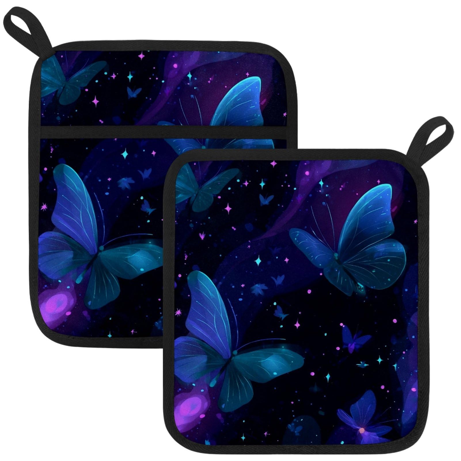 VAPOKF Starry Butterfly Kitchen Hot Pot Holder, Pot Holders Heat Resistant Pot Holder with Pocket Heat Resistant Trivets for Hot Pans Cotton Pot Mitts for Kitchen Cooking Baking