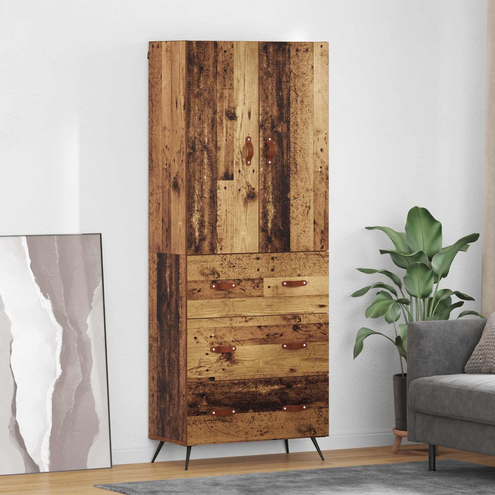 Buffet meuble de rangement pour salon au design raffiné imitation bois ancien