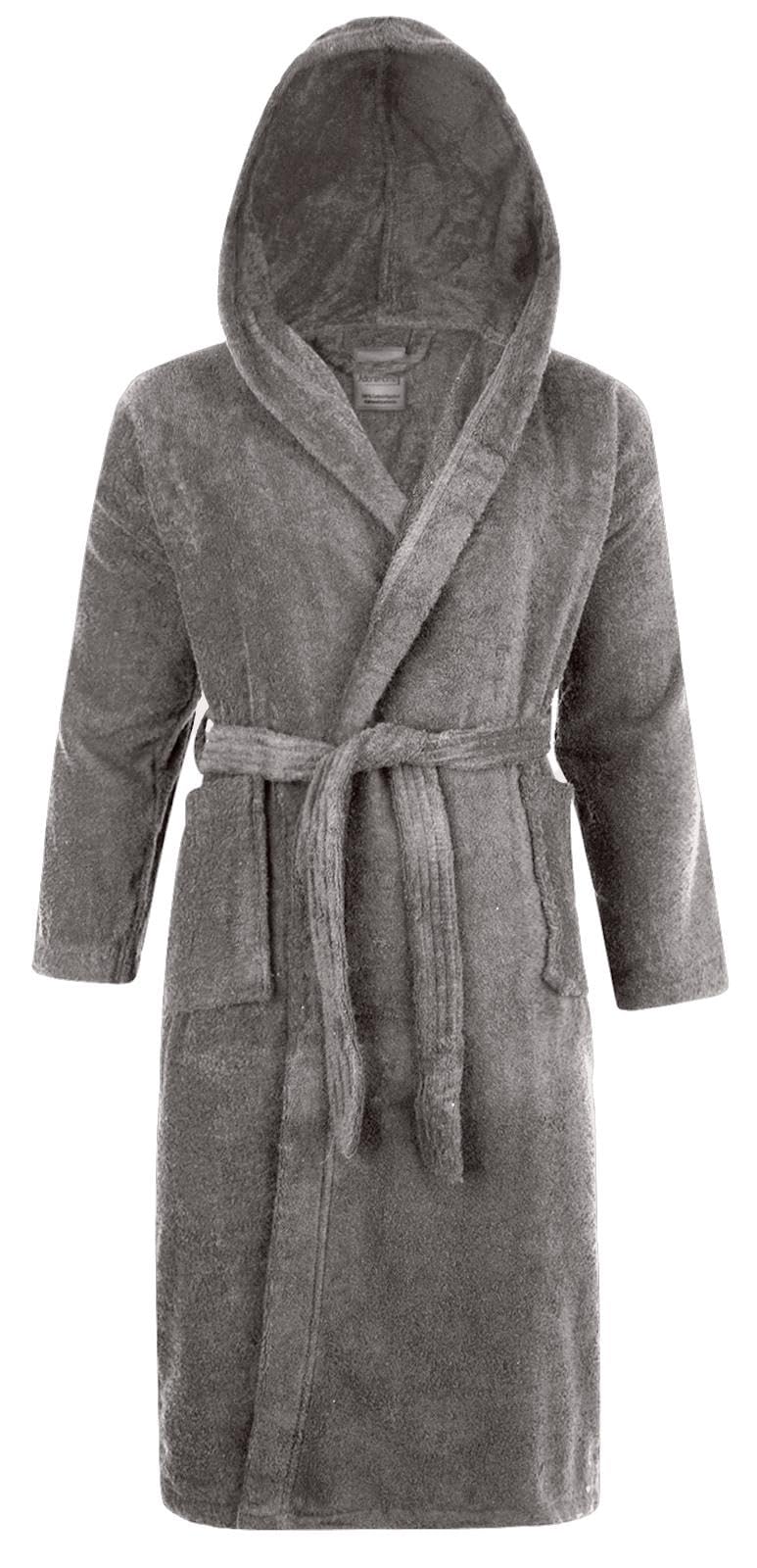 Adore Home Unisex Slate 100% Cotton Terry Towelling Hooded Shawl Collar Bathrobe XX-Large,