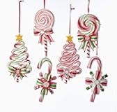 Kurt Adler T2033 Kurt Adlerpeppermint Candy Lollipop Ornament - 6 Assorted: 2 Each Christmas Tree, Candy Cane And Round Lollipop