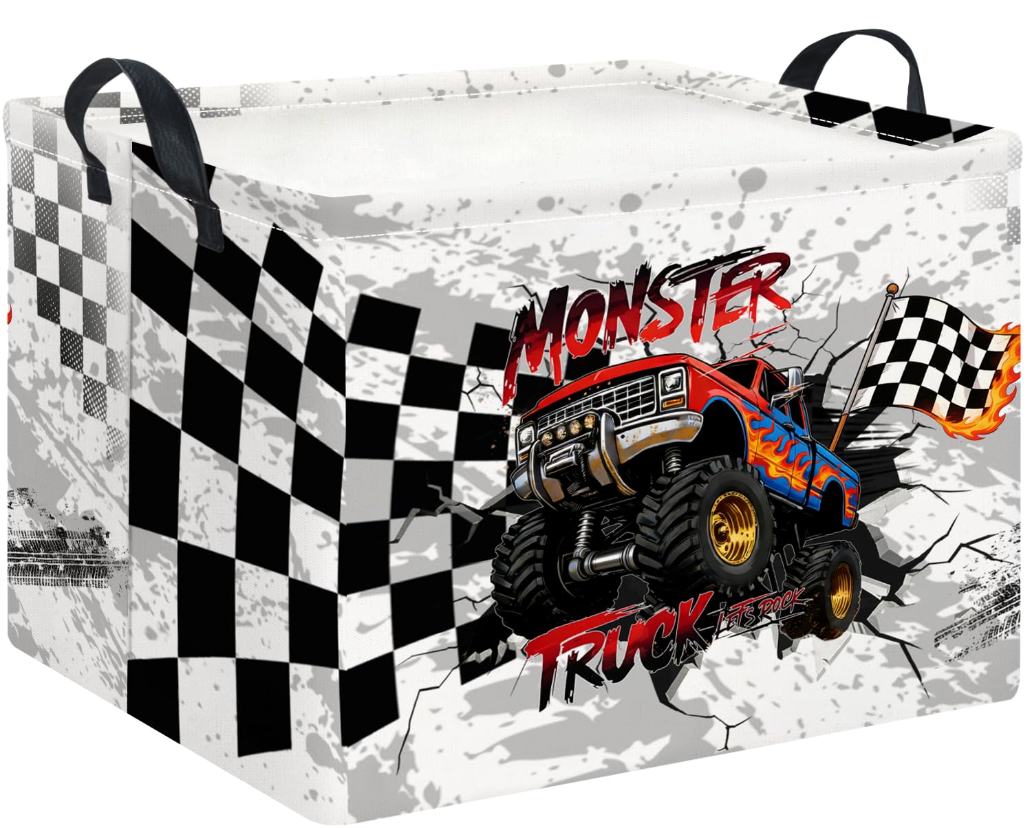 Rectangle Storage Basket with Handles,Collapsible Storage Bin,Books Box,Gift Basket(Black Race Car)