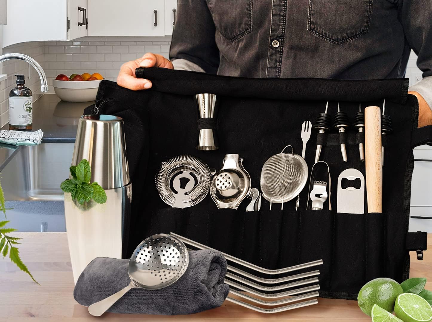 Pepe Nero 27-Piece Cocktail Shaker Set - Stainless Steel Bartender Mixologist Kit for Home Bar