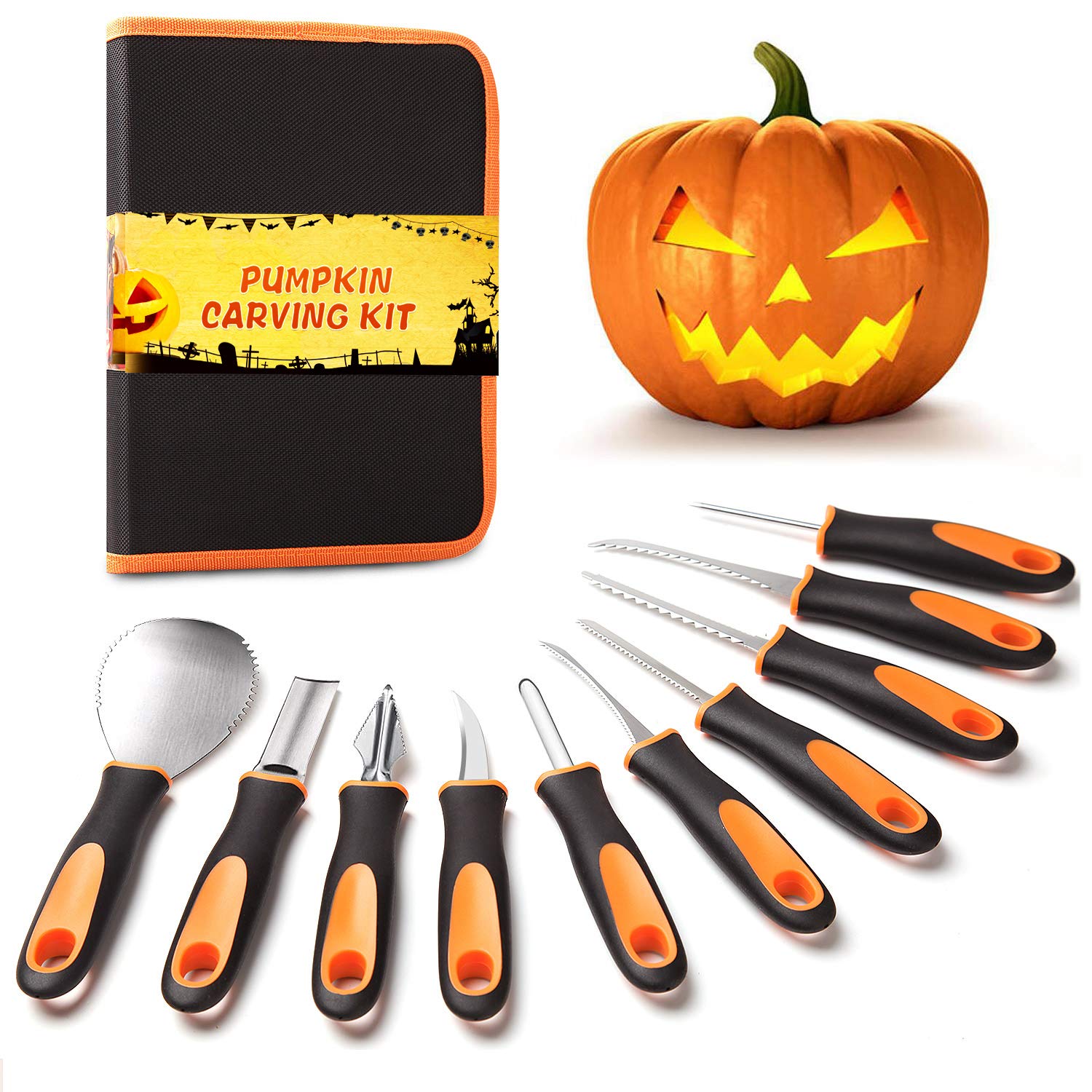 Kit Sculpture Citrouille 23 Pièces - Outils Complets Avec Cuillère, Scie, Marteau Et Emporte-pièces Pour Halloween