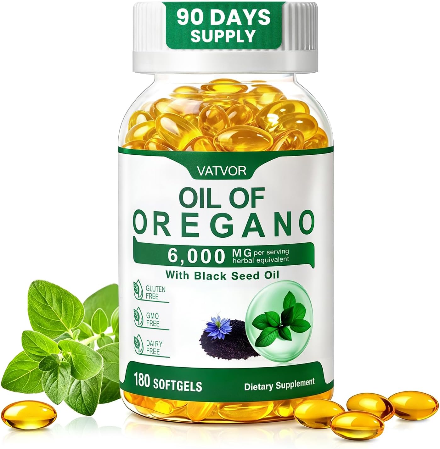 Oil of Oregano Oil Capsules Organic,180 Softgels,90 Day-Supply