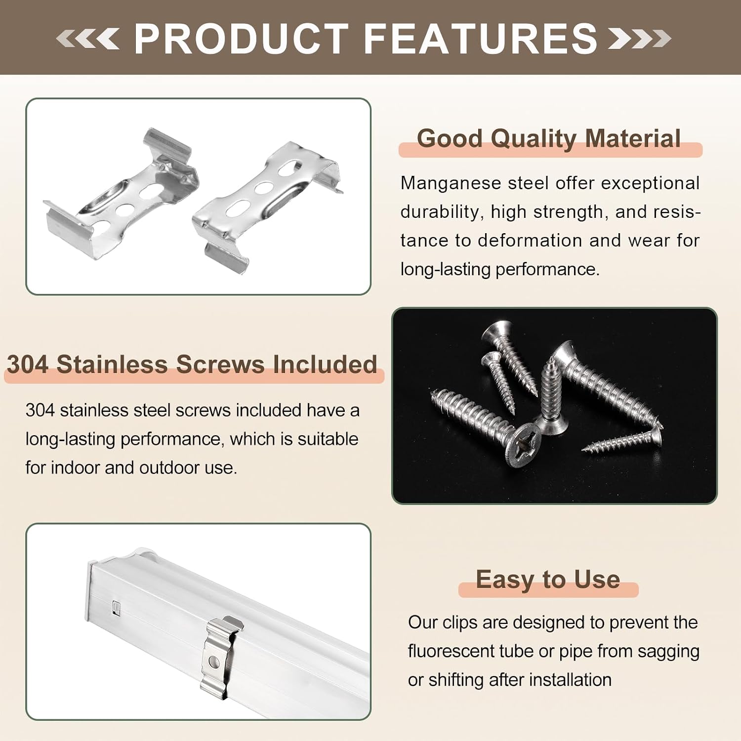 MECCANIXITY T8 Clips Bracket Hanger Fluorescent Tube T8 LED Bulb Holder Clamps Light Fixture Replacement with Screws for LED Integrated Lighting, Flat Pack of 24