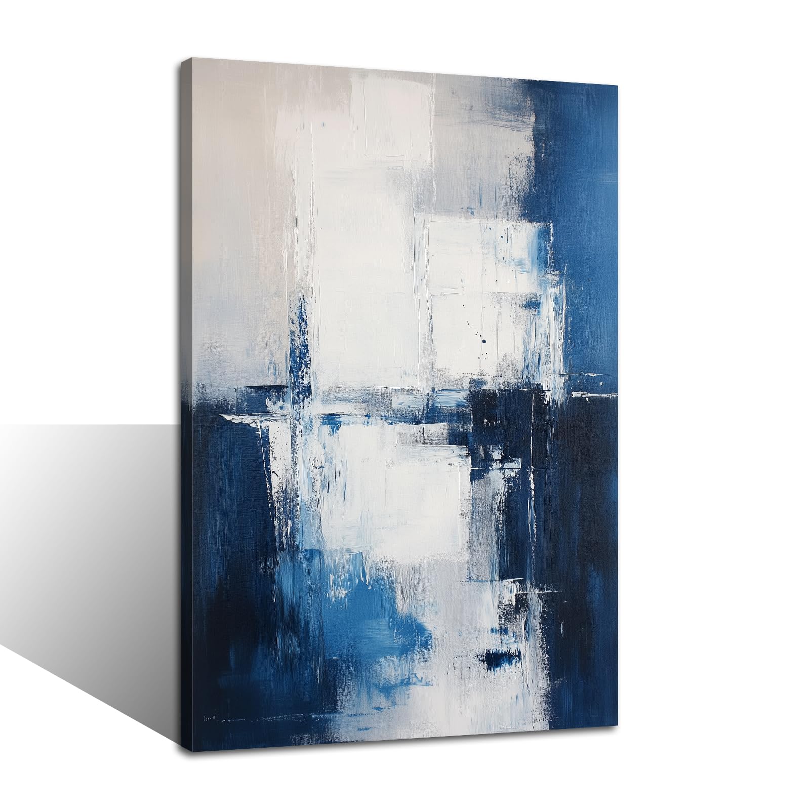 Blue Grey Painting Poster Framed Blue White Grey Pictures Vintage Abstract Wall Art Modern Artwork Prints for Home Office Decor（Abstract-1,12x18inch (
