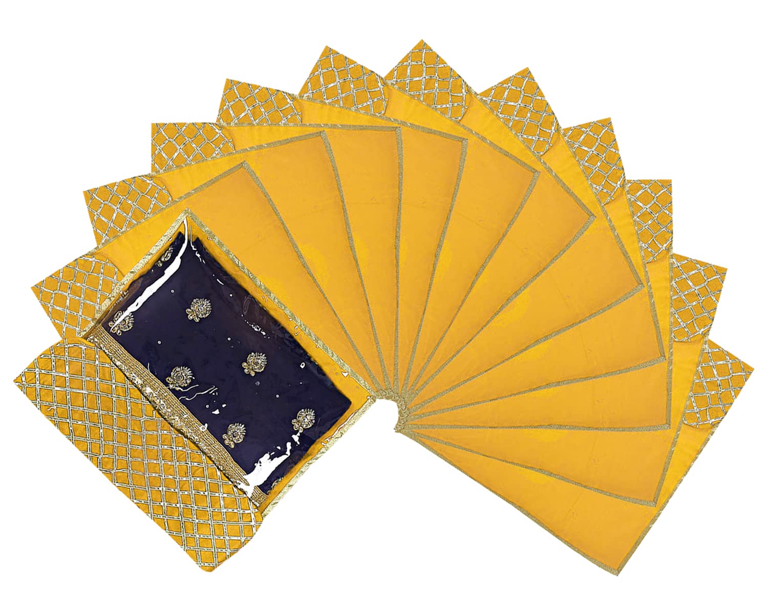 Kuber Industries Seamless lattice Design Satin Foldable, Lightweigth Single Saree Cover/Organiser For Wardrobe With Transparent Top- Pack of 12 (Yellow)-50KM01337 (B09RSTB7HJ) Amazon Price History, Amazon Price Tracker