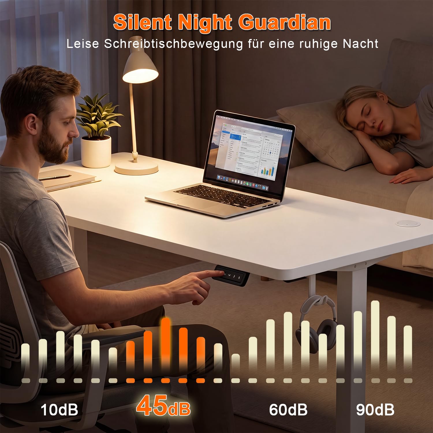 JUMMICO Elektrisch Höhenverstellbarer Schreibtisch 140 x 60 cm, Schreibtisch Höhenverstellbar mit 2 Memory-Funktion, Steh-Sitz Bürotisch, Computertisch mit Kabelmanagement Box, Wolkenweiß