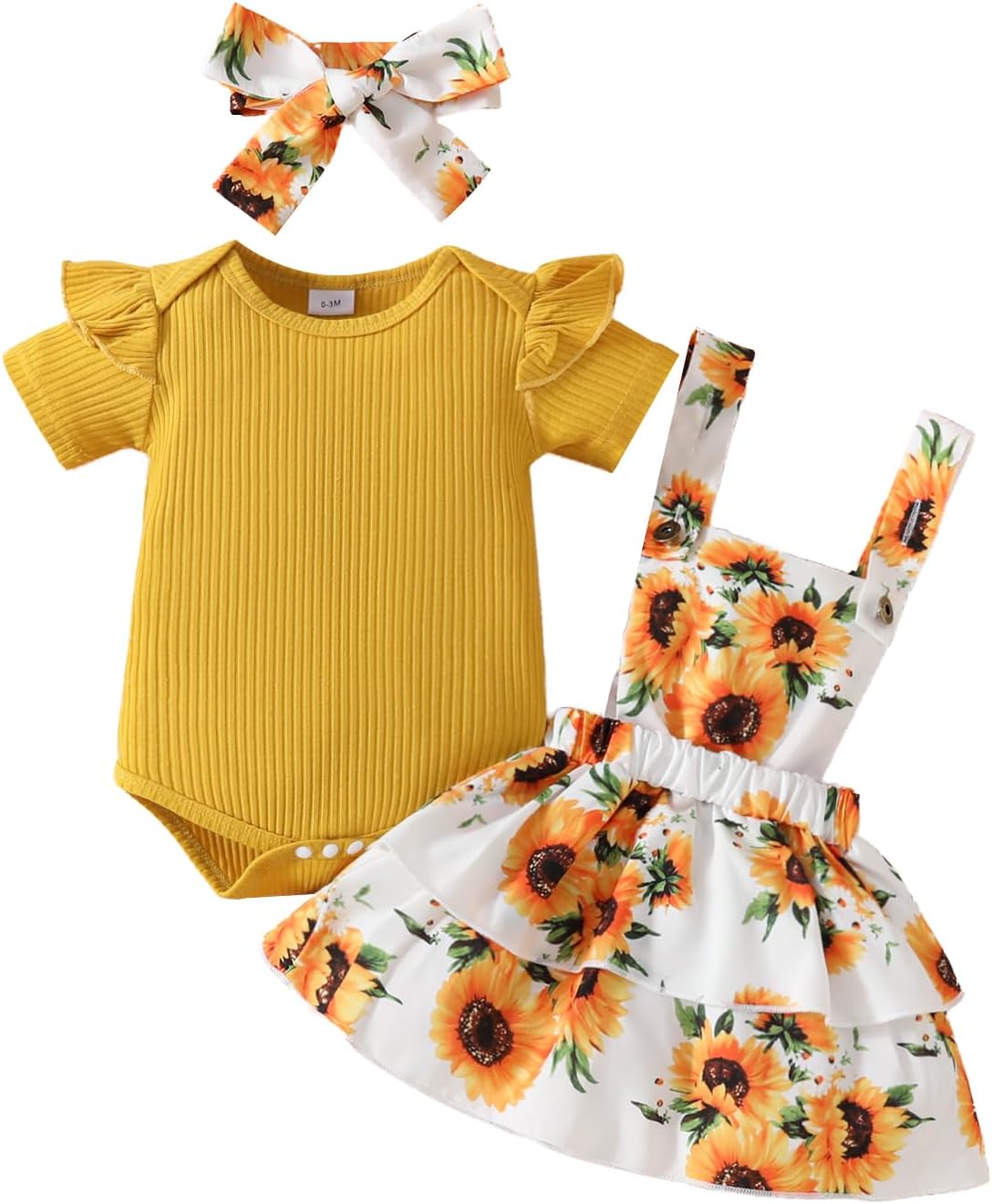Dazzerake Ensemble Bébé Fille 3 Pièces - Barboteuse Short Imprimé Et Bandeau - Vêtements Été 0-24 Mois