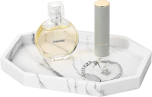 Shinowa Bandeja de tocador de baño octágono pequeña de 8 pulgadas, bandeja de perfume decorativa de resina, bandeja para anillos de joyería, bandeja