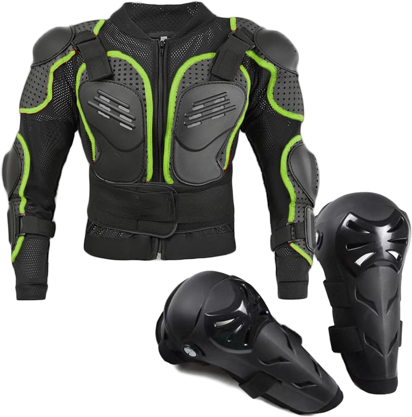 Kids Motorcycle Armor Jacket Knee Elbow Arm Shoulder Pads Spine Chest Protection Dirt Bike Suit Children Full Body Gear Set Motocross for Cycling Racing Ski