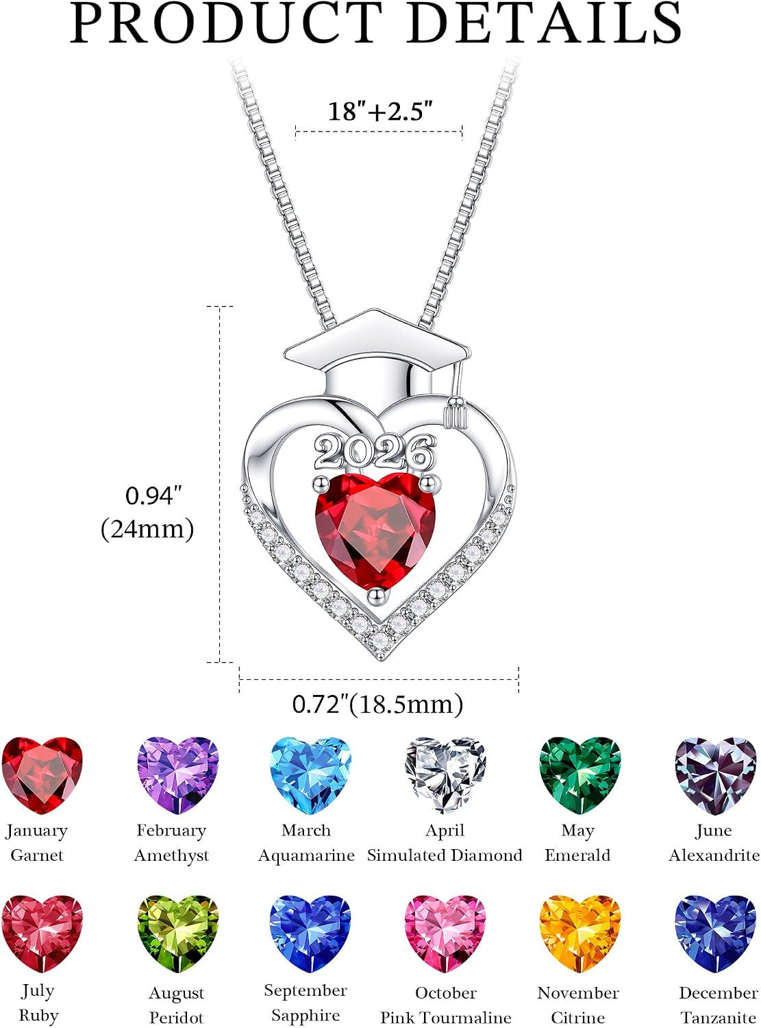 Turandoss Graduation Necklace for Women Her 2026-14K White Gold Plated Dainty Pendant Created Birthstone Necklaces for Women Her Mom Daughter, Small Simple Jewelry Gifts