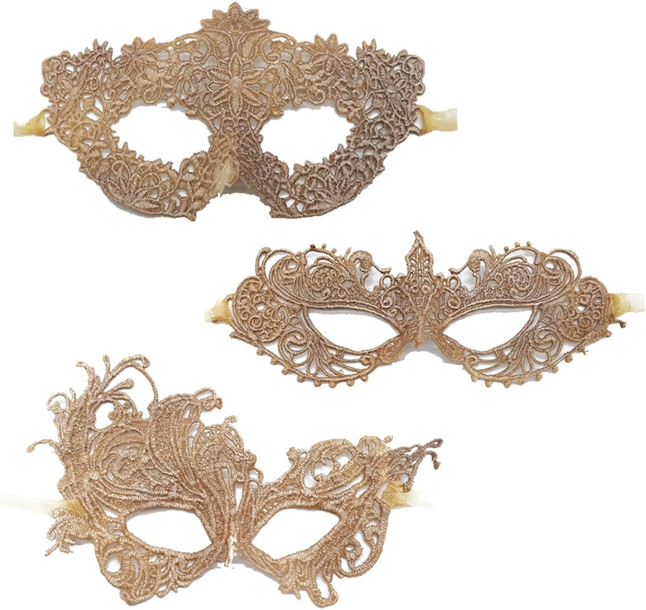 TFTSR Masquerade Masks for Women & Men - Mardi Gras & Venetian Dress Masks in Black & Gold Lace