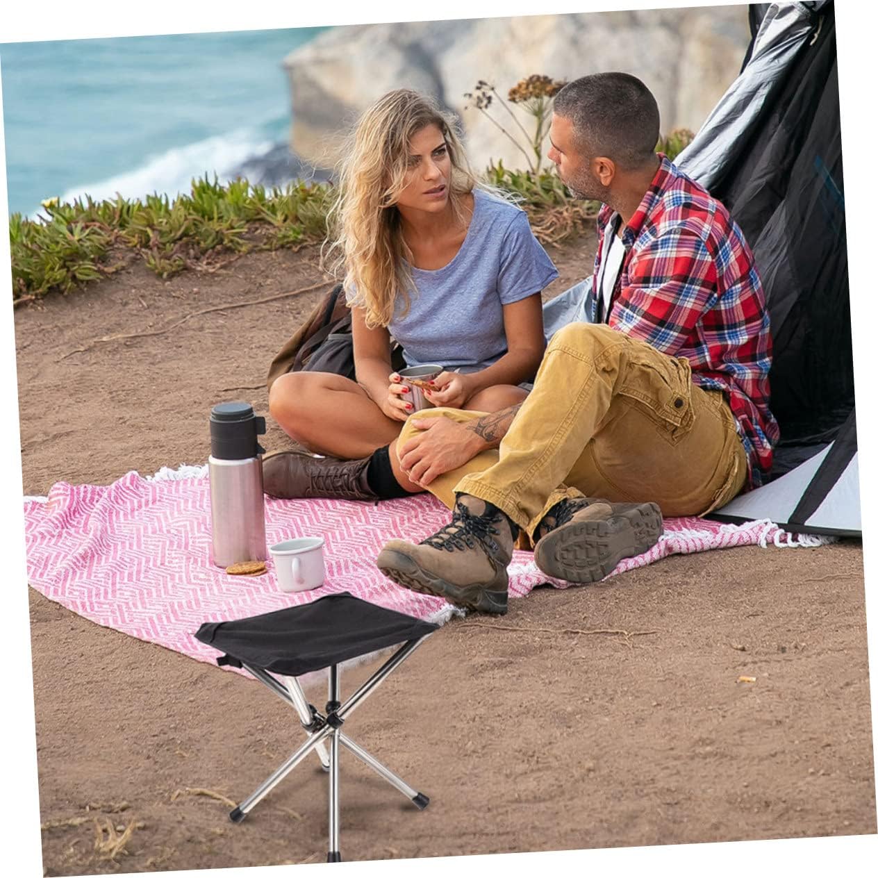 Kisangel Leisure Fishing Chair Telescopic Camping Stool Outdoor Folding Stool for Hiking