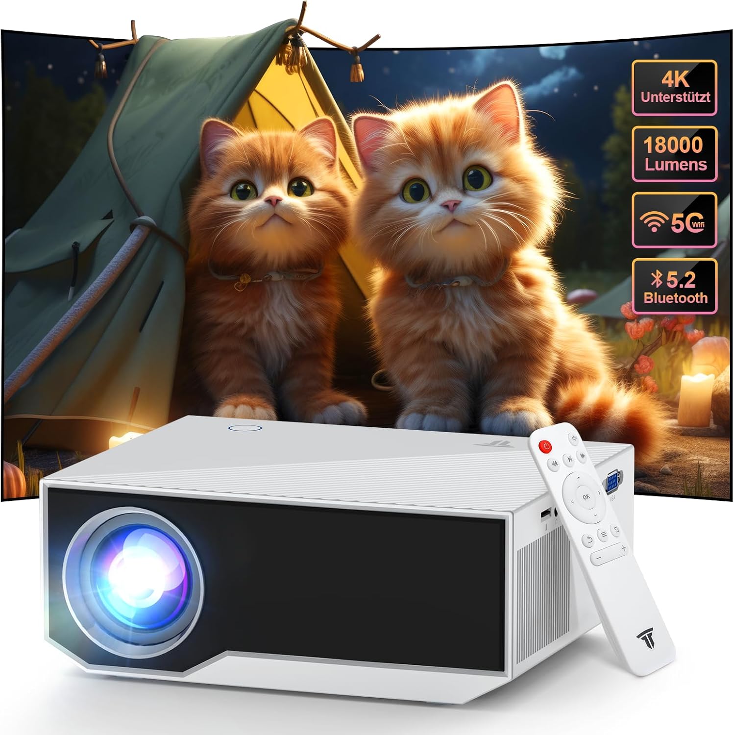 Projector with Wifi and Bluetooth, Native 1080P 15000 Lumen Home Video Projector with Wifi and Bluetooth Compatible with Iphone Android Phone Smartphone/TV Stick/PS5/PC/Laptop