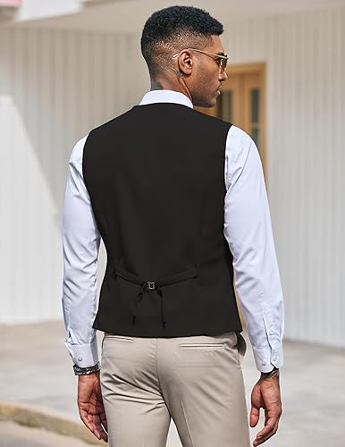 Miniatura 5 de COOFANDY Chaleco de traje para hombre de corte ajustado, chaleco formal elegante, chalecos casuales de negocios para traje o esmoquin