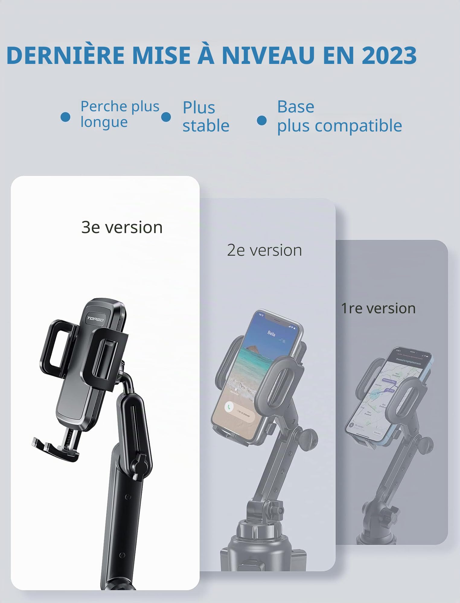 Support de téléphone de voiture Pro Ver [hauteur réglable et ne se secoue pas] Support de téléphone de voiture compatible avec iPhone 16 Pro Max et autres smartphones, noir