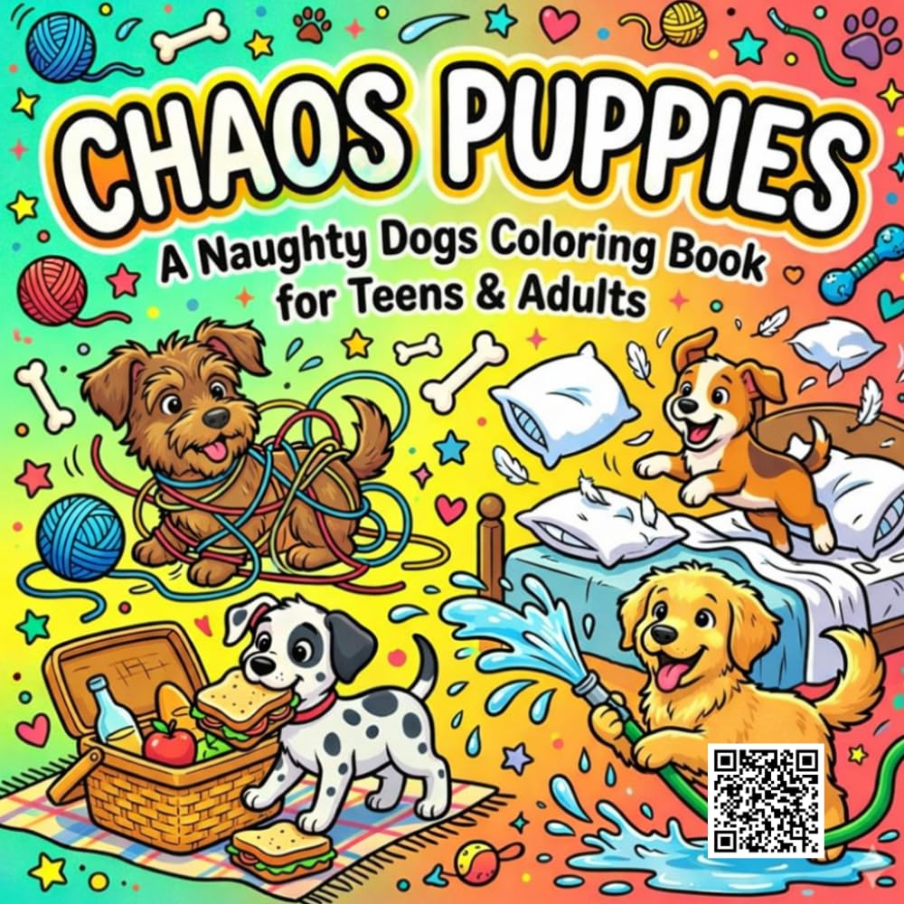 Chaos Puppies: A Funny Naughty Dogs Coloring Book for Adults and Teens Featuring Cute Mischievous Puppies, Stress Relief, Relaxation, Fun Animal Coloring Pages (Cute Chaos Coloring Books)