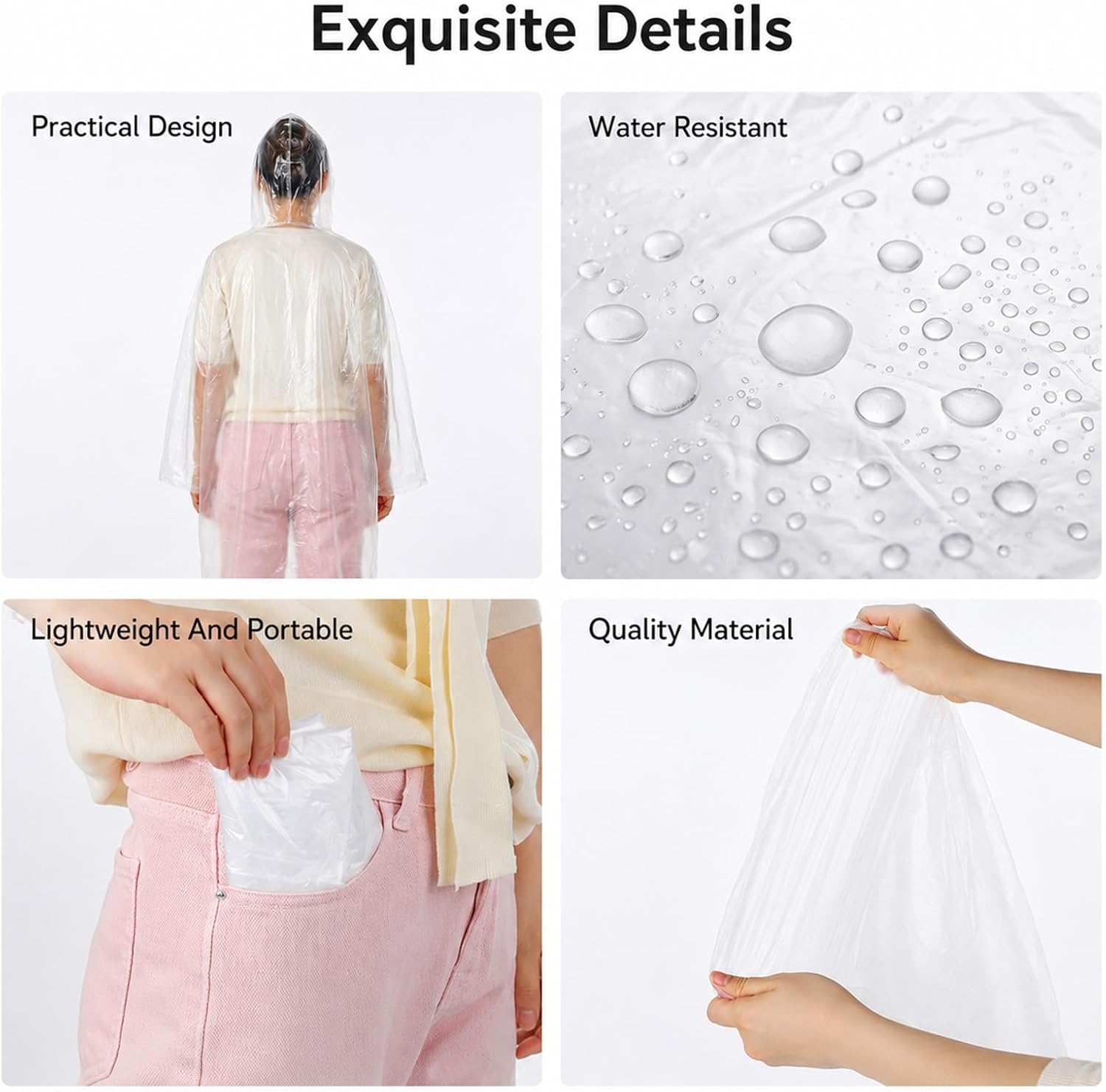 150 Pack Disposable Rain Ponchos with Hood, Emergency Waterproof Raincoat for Adult Raincoats Ponchos Family Pack for Camping Hiking Sport Outdoors Homeless Care (White)