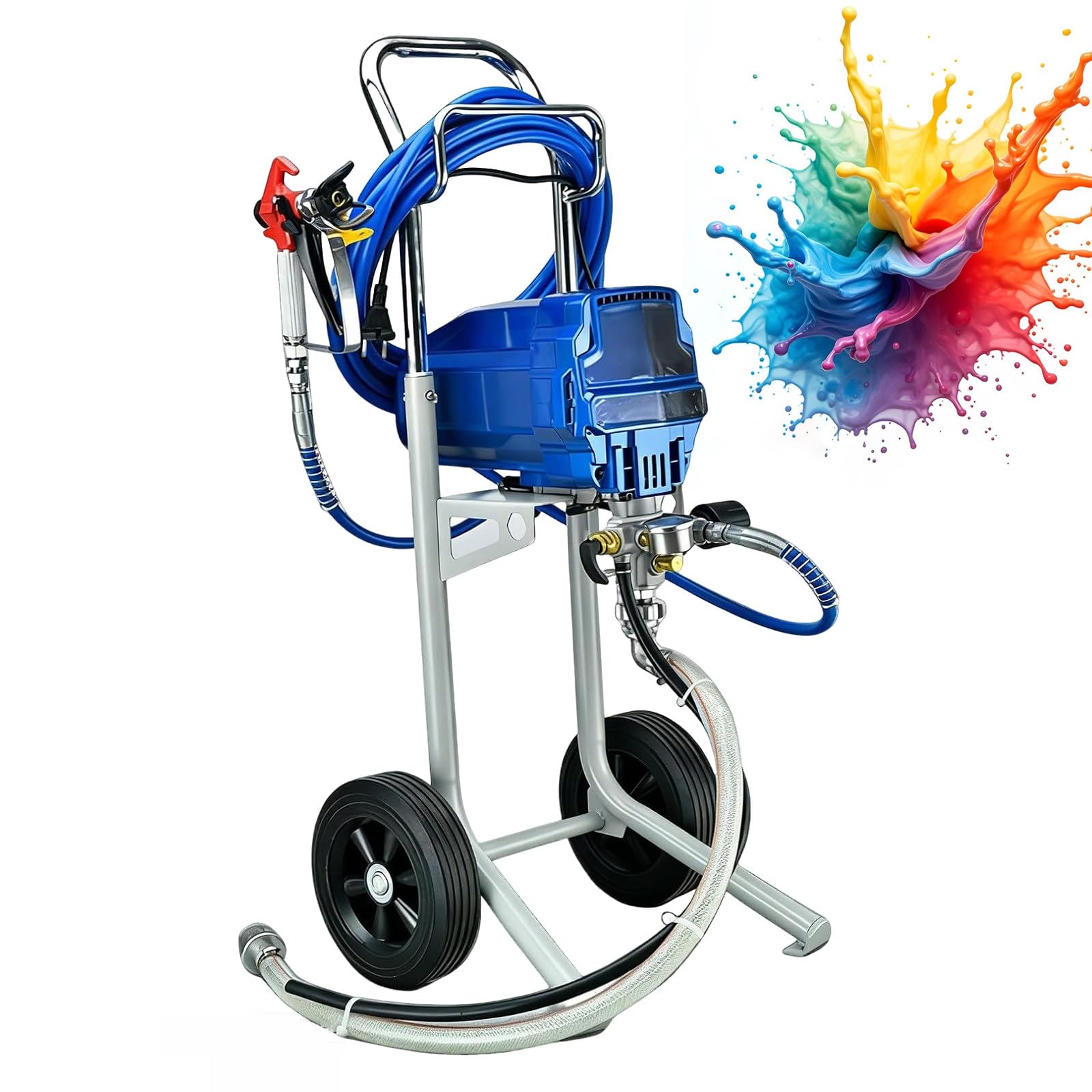 Verniciatore a Spruzzo Professionale Airless 5m/200in Tubo 30cm/11.81in Asta Carrello per Pareti Soffitti Porte Finestre