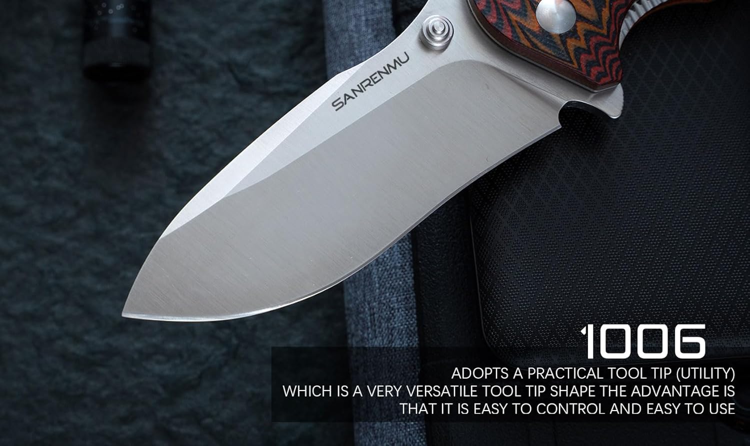 SANRENMU 1006 NEW Pocket Folding Knife 14C28N Blade Flipper Ball Bearing Outdoor Camping Survival Tool EDC (Brown)