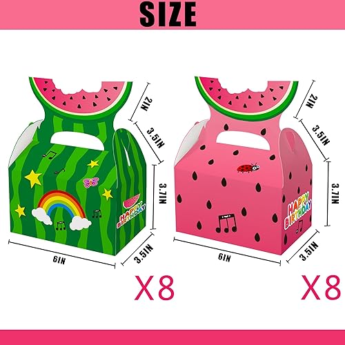 Miniatura 6 de Caoekego Suministros de fiesta de cumpleaños de melón de dibujos animados, 16 unidades, cajas de regalo de dulces para niños y niñas, sandía, uno