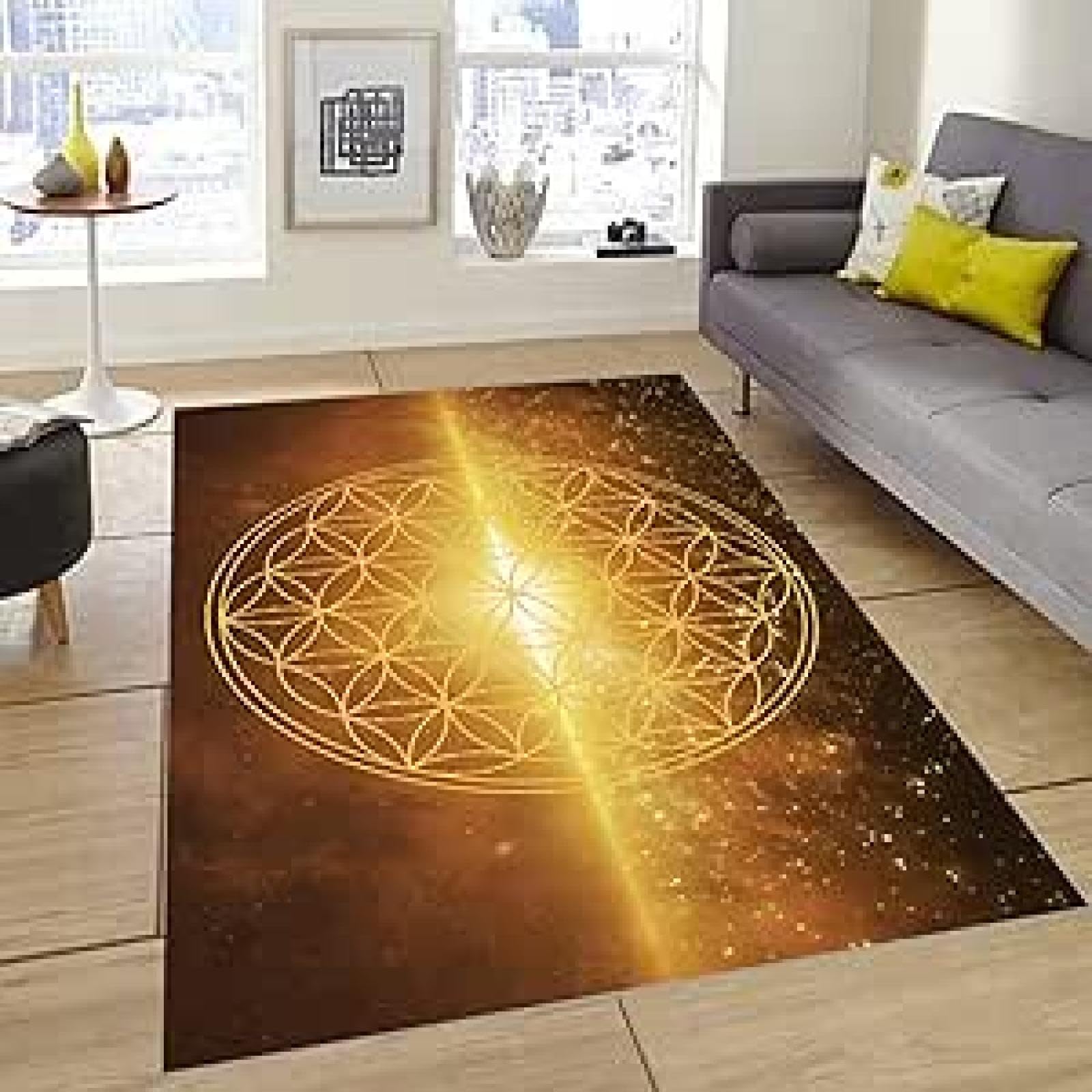 Tapis de méditation 3D Galaxie Ciel étoilé Fleur de Vie, Tapis de Porte Mandala Zen Yoga Spirituel extérieur Tapis de Sol d'entrée de Jardin