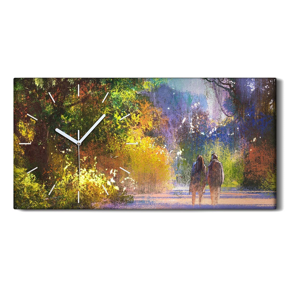 Horloge sur Toile Cadeau Idéal Couple Forêt Tableau Silencieux 60x30cm