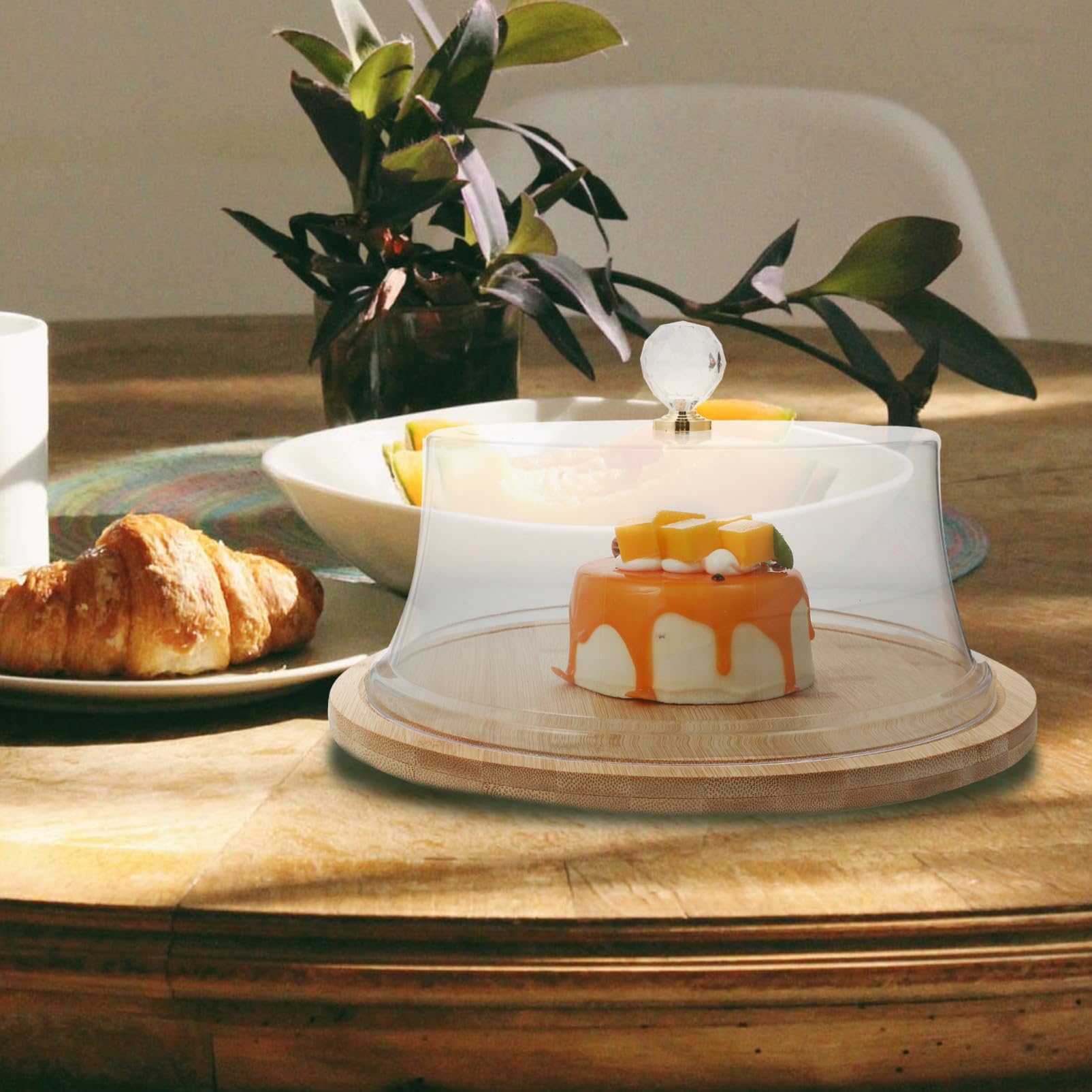 Lurrose Cubierta de Pastel de Acrílico Base de Bambú, 1 Juego