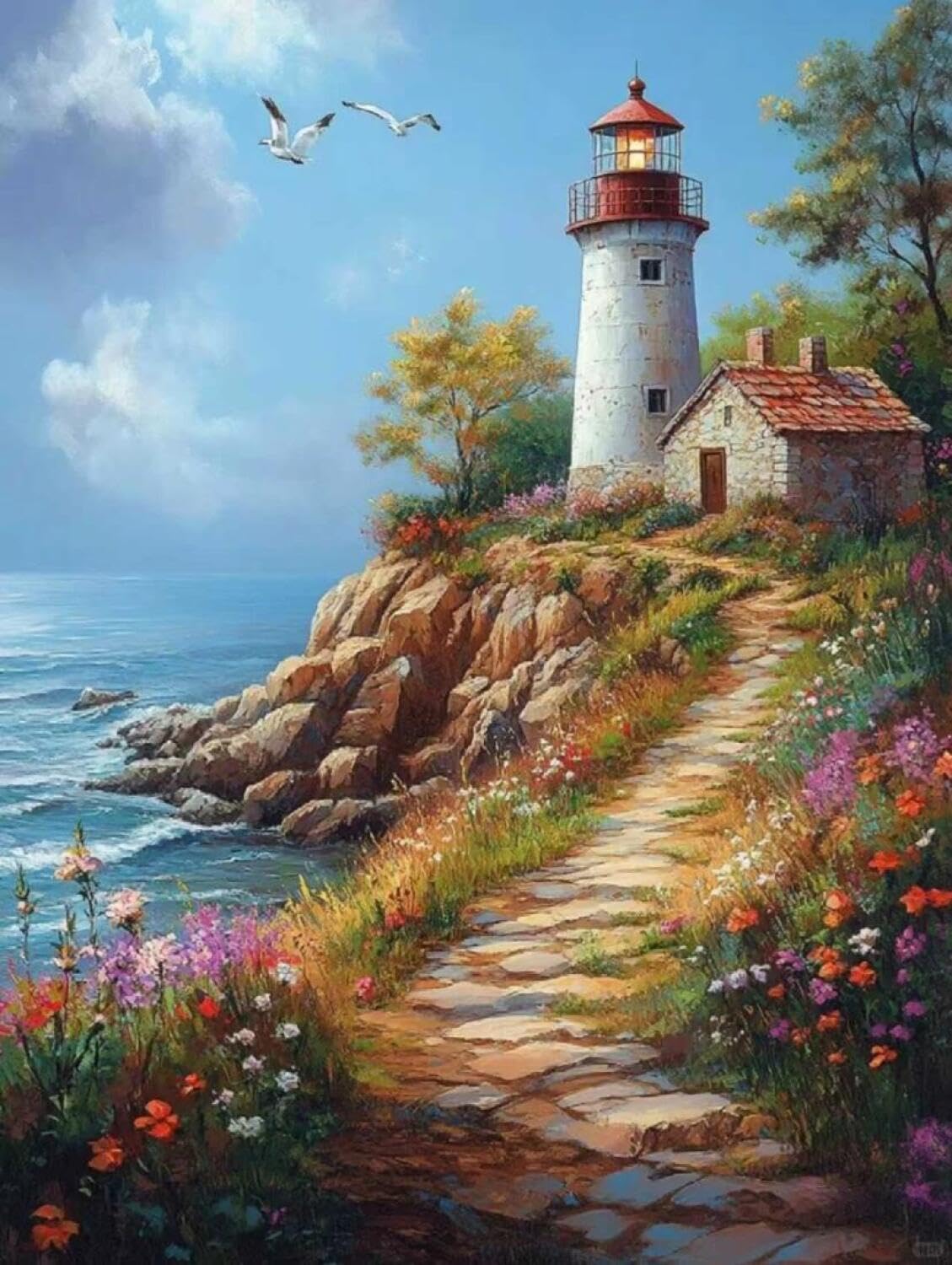 Rqwybcaxn Bead Embroidery Kits The sea and the Lighthouse 40x50cm