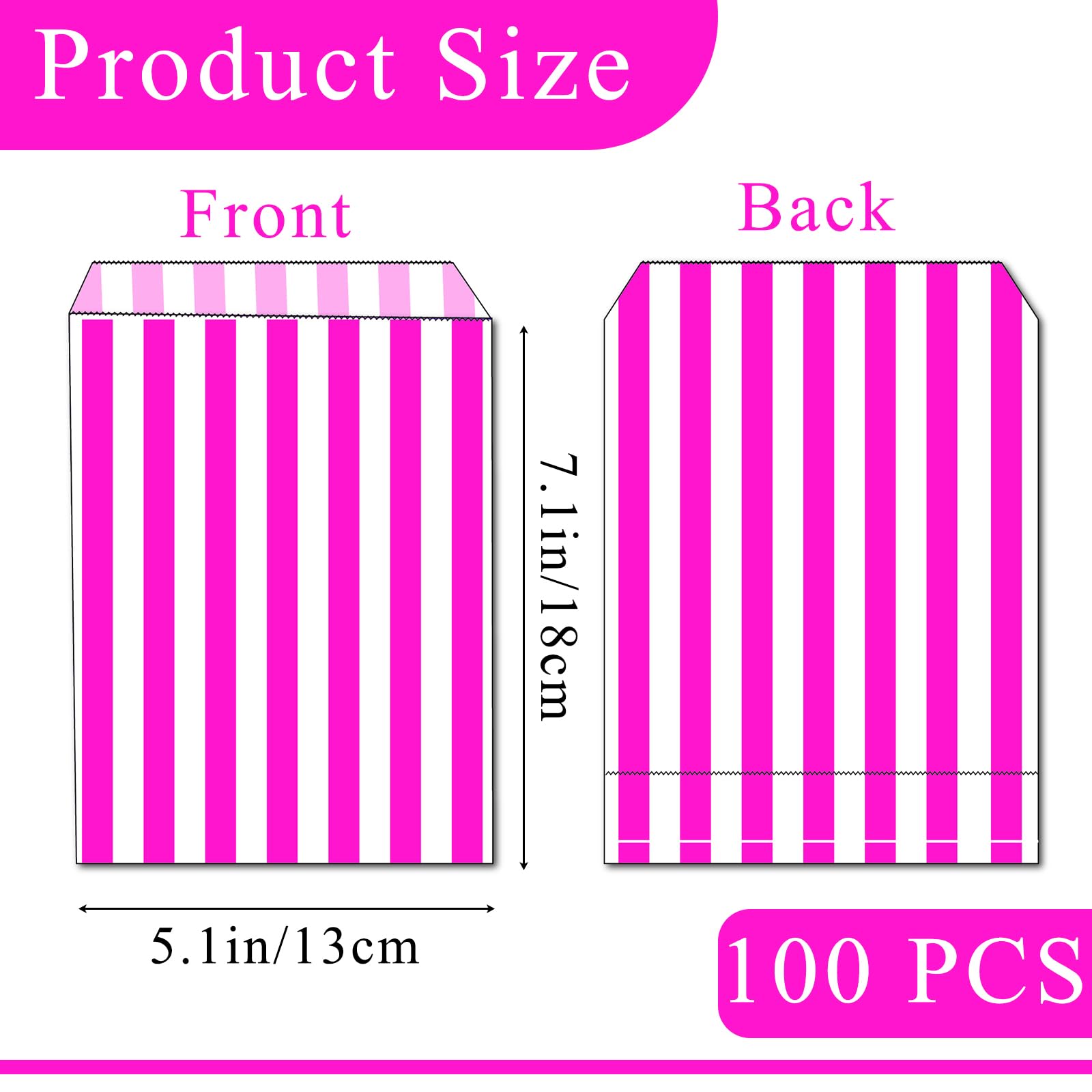 Be Smart 100 - Striped Candy Paper Bags For Sweet Flavor Buffet Wedding Cake Gift Shop (5'' X 7'') (Dark Blue, Qty: 100 Bags - View #9