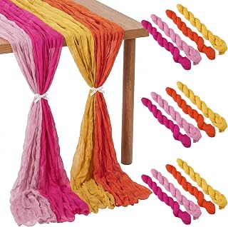 Remagr 12 Pcs Pink and Orange Cheesecloth Gauze Table Runners