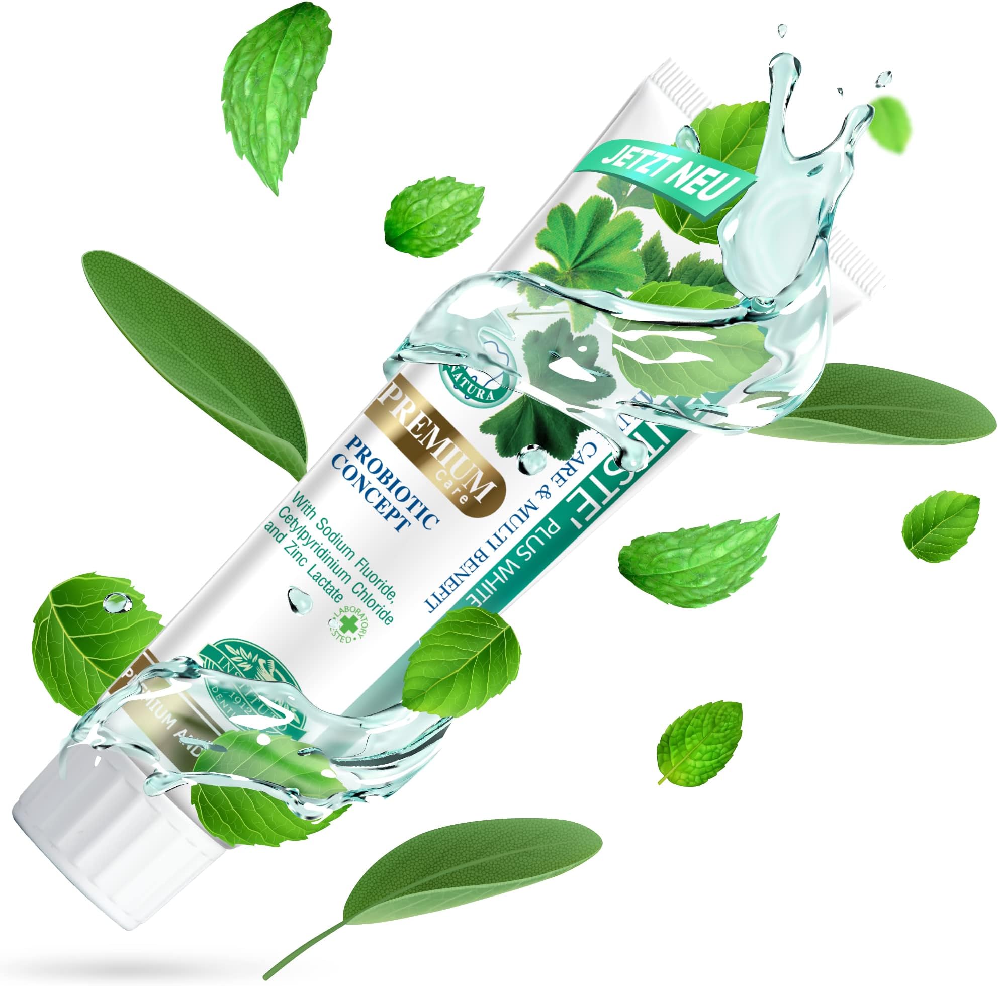 Dentiste Plus White Premium Toothpaste | Ayurvedic, 14 Herbs, Xylitol, Probiotics, Whitening Effect | Tube Helps to Build up Gums and Tooth Enamel | 100g, Peppermint Taste