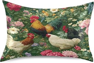 Pillow Case Vintage Chickens Colorful Floral Silk Satin Pillowcase for Hair and Skin Pillow Covers with Envelope Closure for Sofa Bedroom Home 20x26 Inch