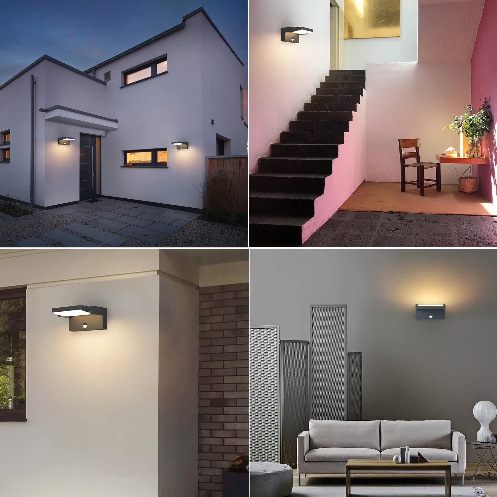 Klighten 2 Stück 24W Außenwandleuchte Außenlampe mit Bewegungsmelder IP65 Wandleuchte Außen Innen Wandlampe mit Schwenkbar LED Panel, Aussenleuchte für Terrasse Eingang, Anthrazit, Warmweiß 3000K