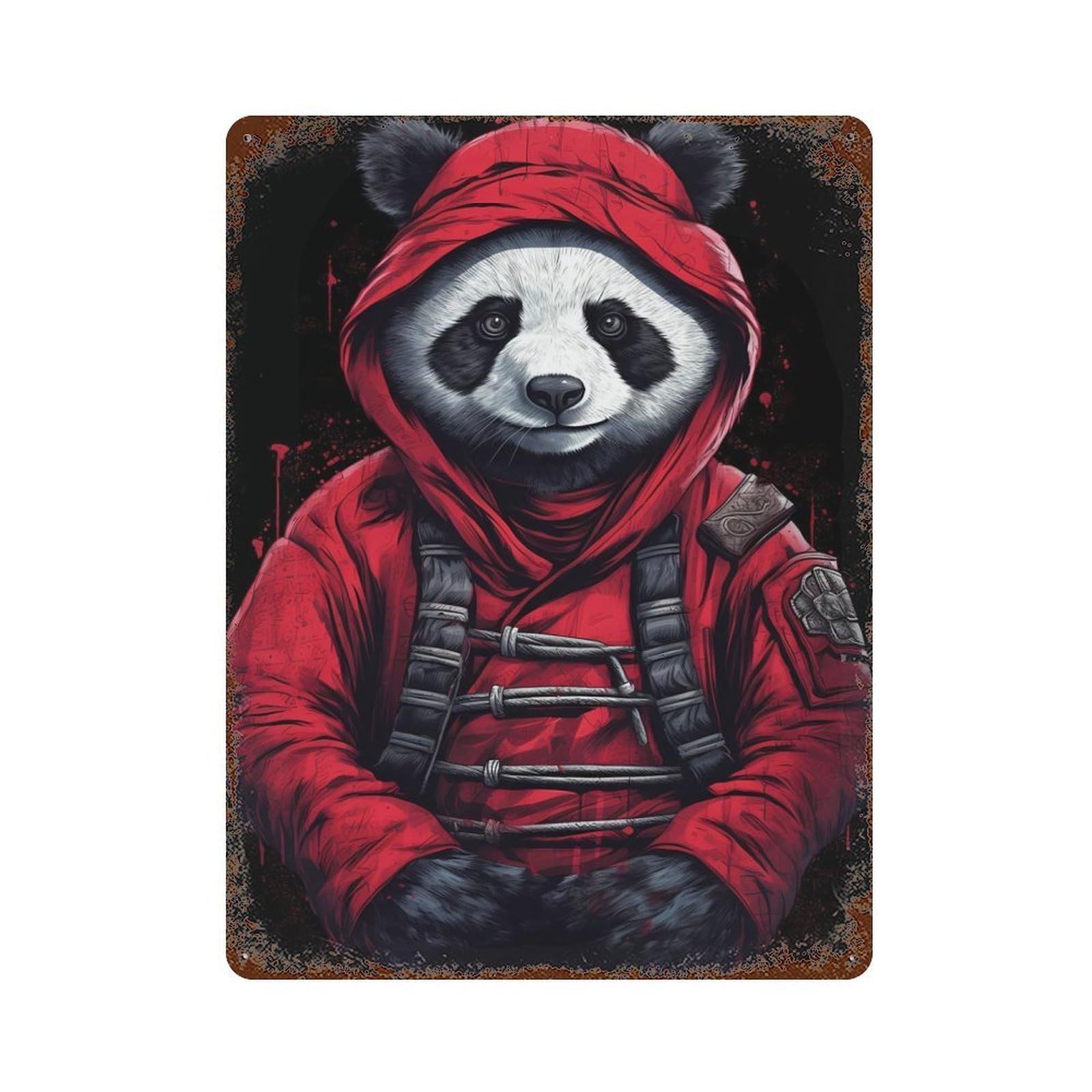 Panda Ninja Aged Metal Wall Plaque 15.7"x11.8", for Living Room, Hallway And Home Decor, Shabby Chic Decor
