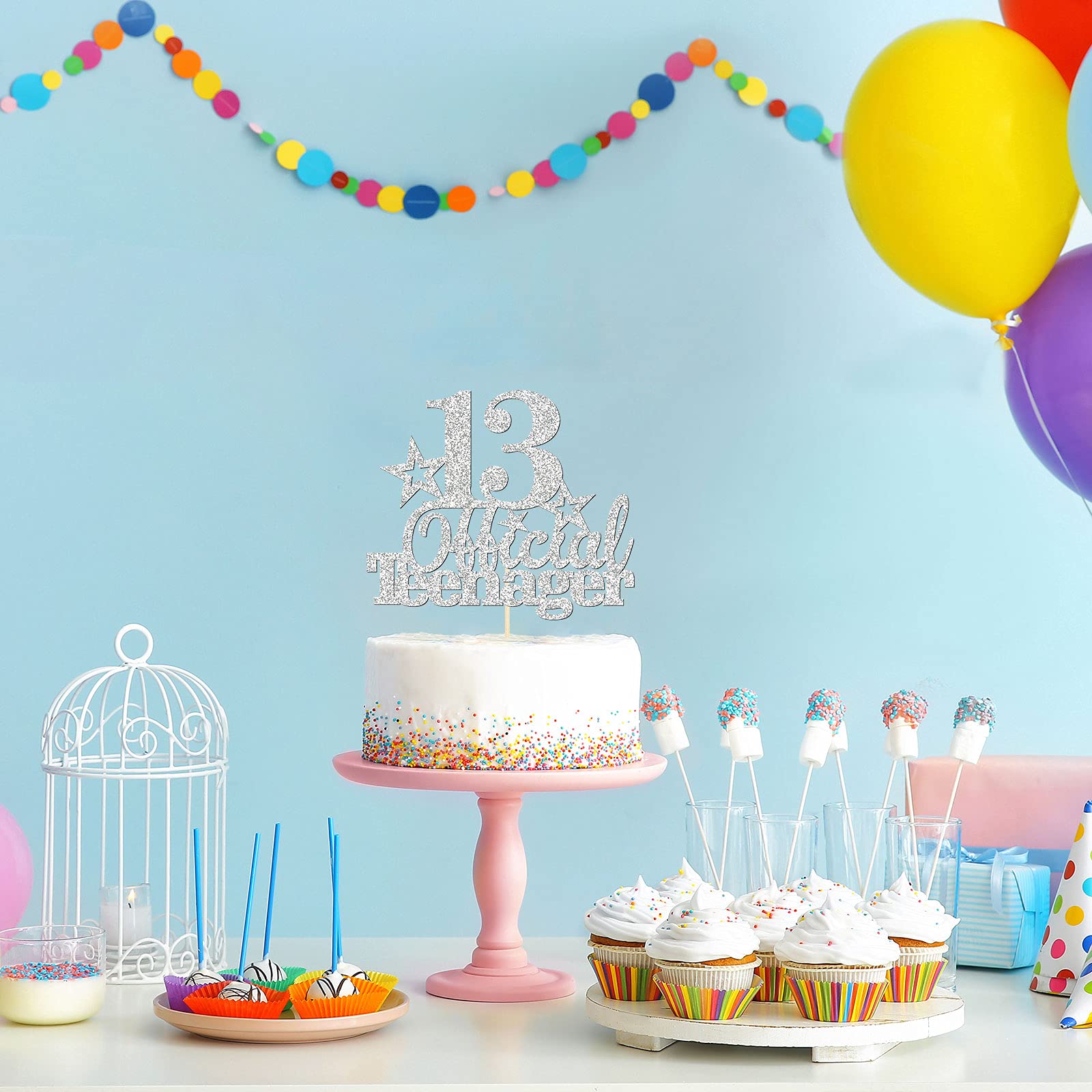Glitter Silver "13" Birthday Cake Topper - Happy 13th Teenager Party Decoration For Boy Or Girl
