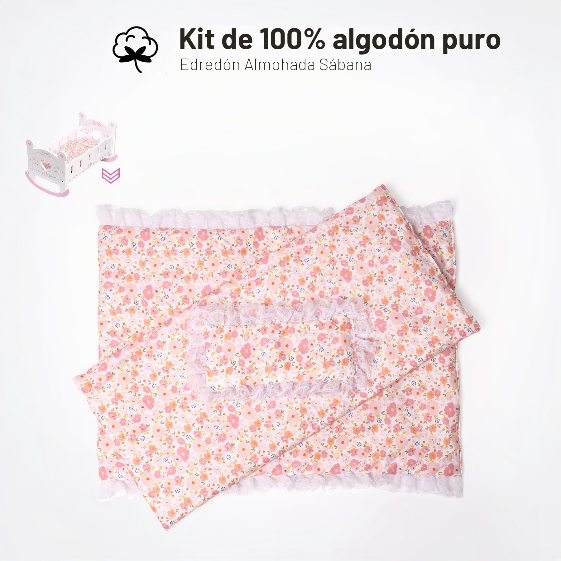 ROBUD Muñeca de bebé de Madera Cuna bebé muñeca Cama Juguete para muñecas de hasta 18 Pulgadas Accesorios - con Almohadilla