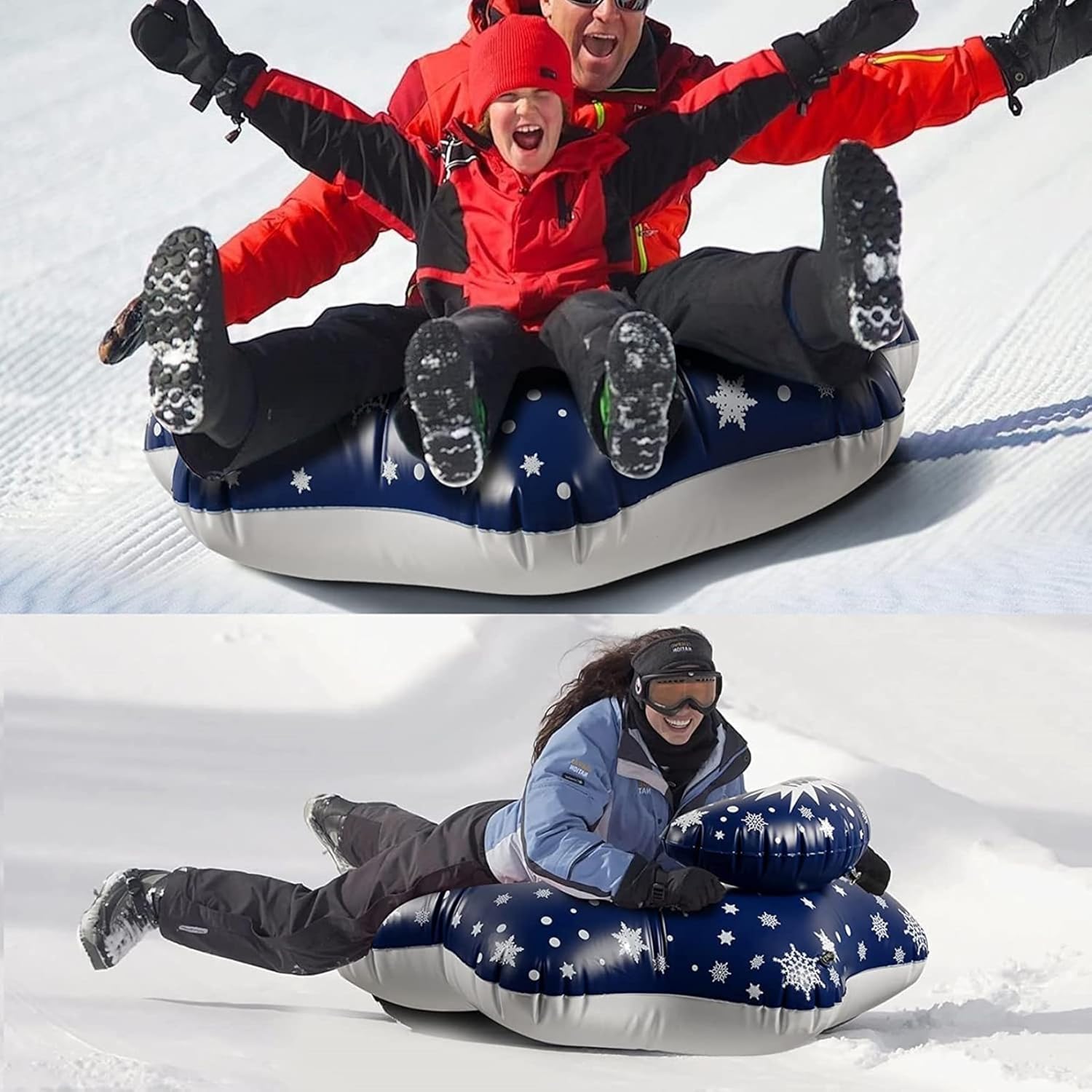 Snow Tubes Heavy Duty 43 Inch Inflatable Thickened Snow Sled with Back Support and Handle for Kids and Adults, Winter Outdoor