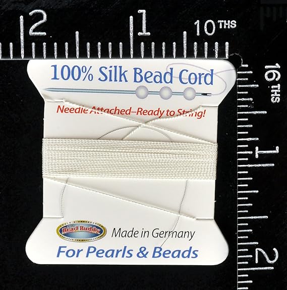 Bead Buddy 0.6mm Natural White Silk Cord Thread with Attached Needle - Ideal for Jewelry Making - 2m Long