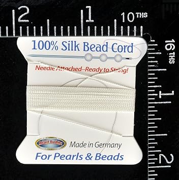 Bead Buddy 0.6mm Natural White Silk Cord Thread with Attached Needle - Ideal for Jewelry Making - 2m Long