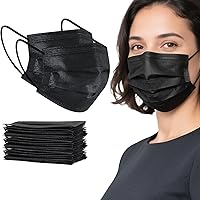 akgk 100 Pack Black 3-Ply Disposable Face Masks for Adults - Breathable, Comfortable, Adjustable Nose Clip Protection