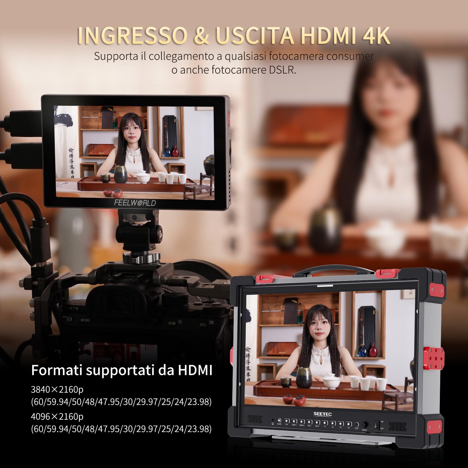 FEELWORLD P6X 1000Nit Alluminio Monitor da Campo per Fotocamera,5.5 Pollici Touchscreen Monitor video per Fotocamera con con batteria F750 e borsa 4K HDMI, Full HD,3D-LUT, HDR, forma d'onda