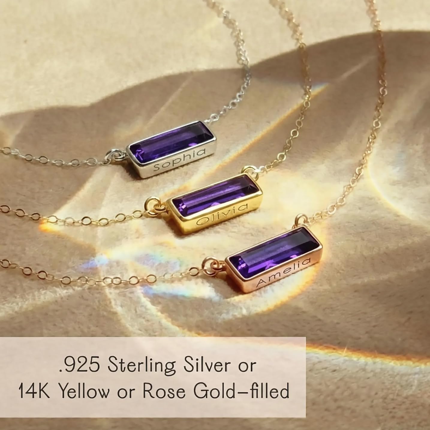 Adira Series Horizontal Gemstone Bar Necklace, Personalized with Name or Birthdate, Custom Birthstone Necklace